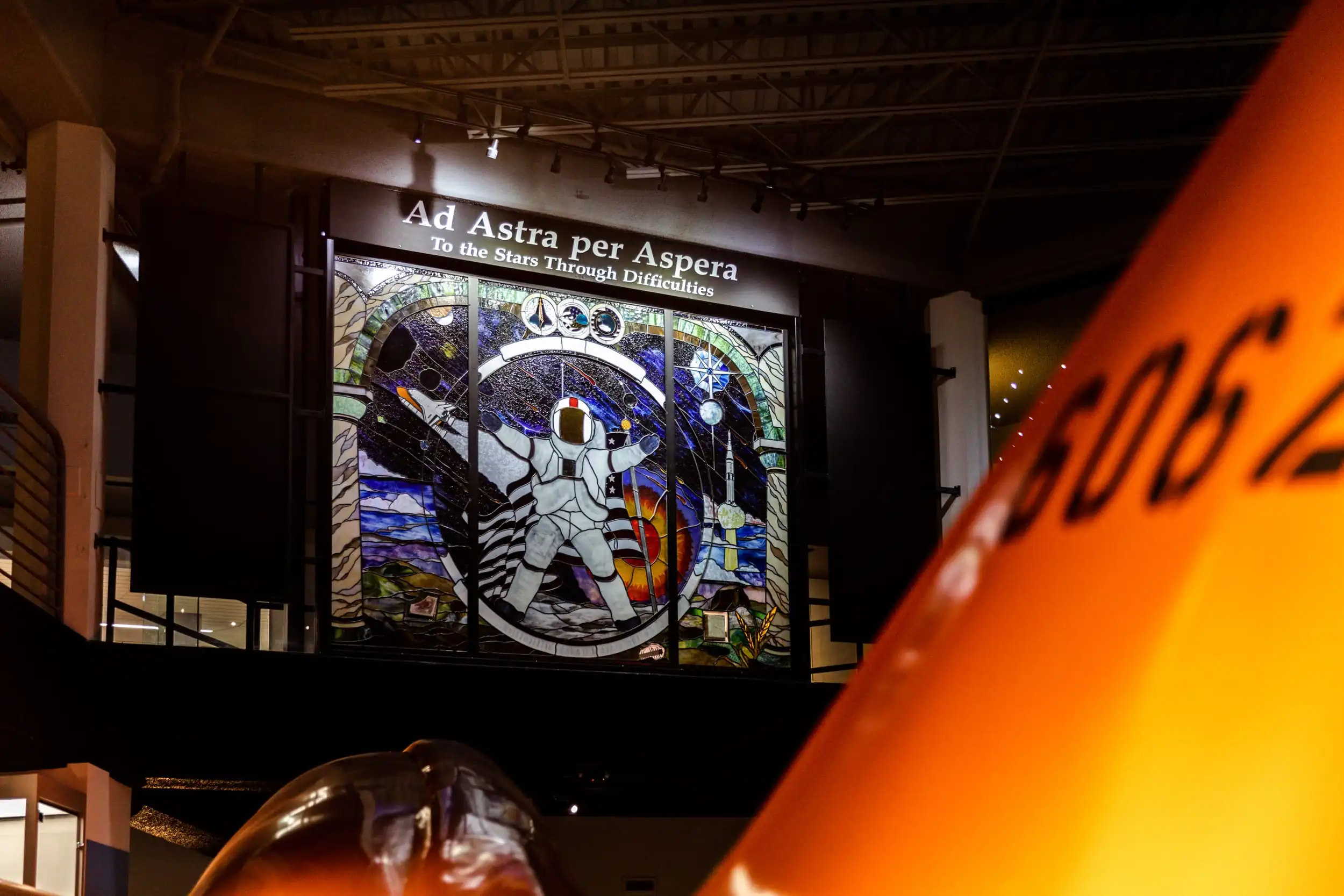 Astronaut stained glass window at the Cosmosphere.